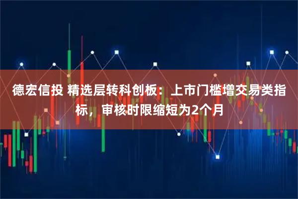 德宏信投 精选层转科创板：上市门槛增交易类指标，审核时限缩短为2个月