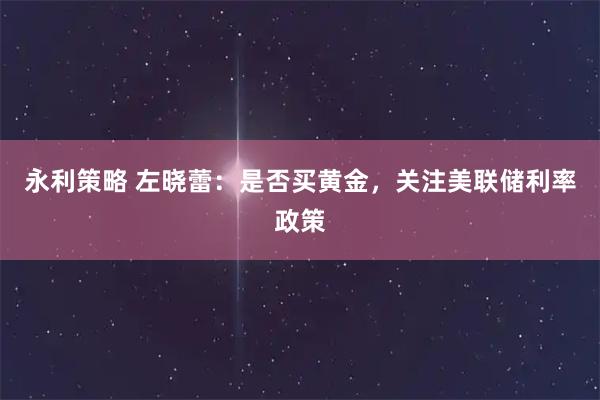 永利策略 左晓蕾：是否买黄金，关注美联储利率政策